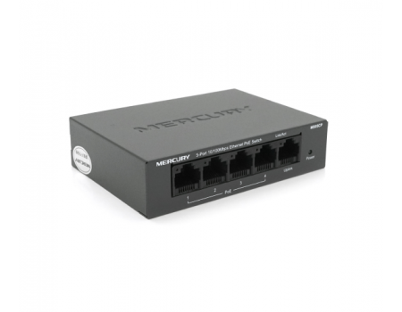 Коммутатор POE 48V Mercury MS05CP 4 портов POE+1 порт Ethernet (Uplink ) 10/100 Мбит/сек, БП в комплекте