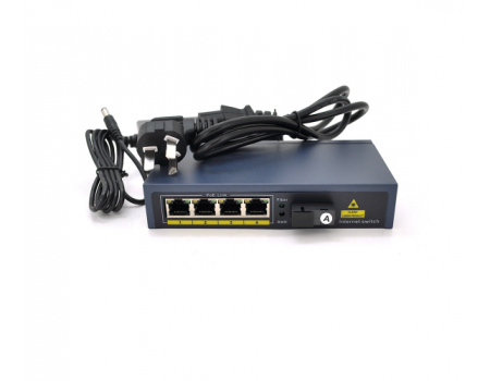 Коммутатор POE 48V/57V 4 порта PoE +1 порт Ethernet FX 155 Мбит/с(UP-Link) A, 802.3af, Black, БП в комплекте, (238*190*96) 0.79 кг (152*85*30)