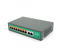 Коммутатор POE SICSO 48V с 8 портами POE 100Мбит + 2 порт Ethernet(UP-Link) 100Мбит, c усил. сигн. до 250м, корпус-металл, Silver, БП встроенный, Q30