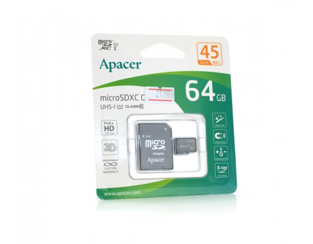 Карта памяти Apacer microSDHC Class 10 UHS-I, 64GB