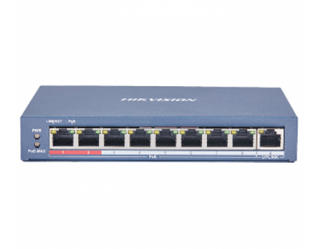 8 портовый POE коммутатор Hikvision DS-3E0109P-E(C) 8xRJ45 (100M) PoE + 1x RJ45 (100M)