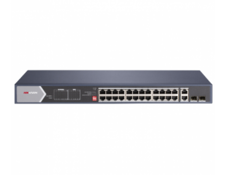 24-портовый неуправляемый Hi-PoE коммутатор Hikvision DS-3E0528HP-E, 20×1000 Мбит/с POE+ (4 Hi-PoE) + 2×1000 Мбит/с SFP