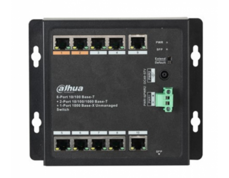 8-портовый POE коммутатор Dahua DH-PFS3111-8ET-96-F , 8xPoE(100M) + 2xRJ45(1000M) + 1xSFP(1000M)