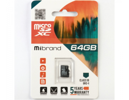 Карта памяти Mibrand microSDHC Class 10 UHS-I, 64GB