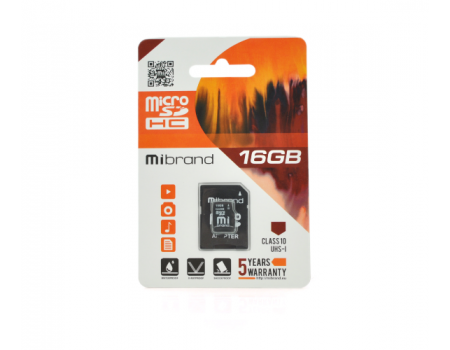 Карта памяти Mibrand microSDHC Class 10 UHS-I, 16GB