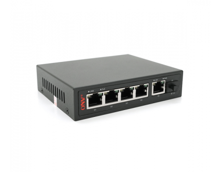 4х портовый PoE Full Gigabit коммутатор ONV-POE33064PFG, 4xPoe1000Мбит + 2х1000 Мбит + 1хSFP 1000Мбіт,до 250м, IEEE802.3af/at, мощност 65Вт