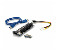 Riser PCI-EX, x1=>x16, 4-pin MOLEX, SATA=>4Pin, USB 3.0 AM-AM 0,6 м (синий), конденсаторы PS 100 16V, Пакет