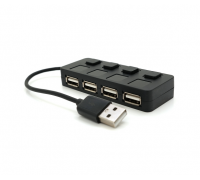 Хаб USB 2.0 4 порта, Black, 480Mbts питание от USB, с кнопкой LED/Blue на каждый порт, Blister Q100