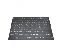 Наклейки на клавиатуру черные с белыми Англ. буквами и белыми Укр и Рус.буквами, Q500