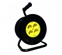 Катушка для удлинителя до 50м без кабеля на 4 гнезда без заземляющего контакта, контактная группа - латунь (Желтая)