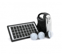 Переносной фонарь GD-7+ Solar, 1+1 режим, встроенный аккум, 3 лампочки 3W, USB выход, Black, Box