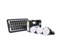 Переносной фонарь FL-3272+ Solar, 1+1 режим, встроенный аккум 4500 мАч, 3 лампочки 3W, USB выход, Black, Box