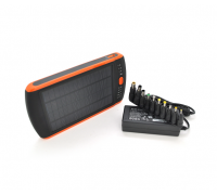 Power bank 23000 mAh Solar, Flashlight, Input:15-20V/2A, Output:5V/2,1A(USB), For Laptop charger, rubberized case, Black, BOX