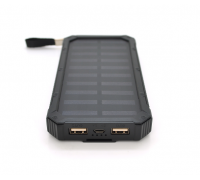 Power bank RH-30000-2, 30000mAh Solar, flashlight, Input:5V/1A(microUSB), Output:5V/2A(2хUSB), rubberized case, Black, Box